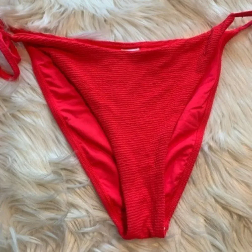 Topshop Women's Size 10 Red Crinkle High Rise Tie Bikini Bottoms‎ Stretch